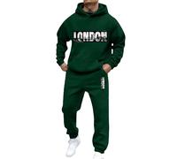 Générique Ensemble Homme Sweat-shirt à capuche imprimé lettre style urbain, pull décontracté avec pantalon de jogging assorti, pour un usage quotidien et les activités de plein air (Dark Green, S)