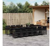 Générique Ensemble Jardin 13 Pcs Noir Résine Tressée Table Verre | Dossier Rabattable, Coussins Épais, Housse Amovible, Rangement Compact, Poly Rotin