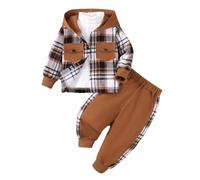 Générique Ensemble Jogging Enfant Fille,Ensemble Deux PièCes Pour GarçOn : Chemise à Capuche à Carreaux CoréEns Avec Poche Haut à Manches Longues Et Pantalon DéContracté