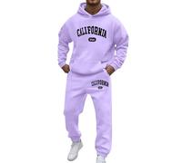 Générique Ensemble Jogging Homme Sweat à Capuche Imprimé Lettres et Pantalon Cordon Tenue de Sport Coupe-Vent pour Toutes Saisons et Plein Air(Light Purple, XXL)