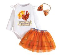 Générique Ensemble Jour Thanksgiving Fille 3-24 Mois Automne Et Hiver Costume Enfant Fille Mignon ImpriméS Dessins AniméS Ensemble Jupe à Manches Longues Maille Bandeau Assorti (Orange, 12-18 mois)