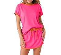 Générique Ensemble Jupe-Short pour Femme, Tenue de Loisirs Ample et Confortable, Col Rond élégant, Tenue Tendance pour Toutes Les Occasions