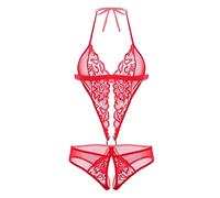 Générique Ensemble Lingerie Bleu Deep Women's Lingerie Bodysuit V-Neck Ensemble Sexy Rouge (Red, XL)