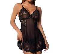 Générique Ensemble Lingerie Feminine Sexy Femmes Mode Floral Dentelle Cover Up Set Pétoncle Garniture Slip avec String Femmes Costumes Rouge Dentelle Lingerie, Le Noir, M