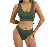 Générique Ensemble Lingerie Femme Gorge avec Armatures Lingeries Set Hot Push Up Nuisettes Soutien-Gorge Bralette sans Armatures avec Bonnets Push Up et Tanga Lingerie Set(Army Green, L)
