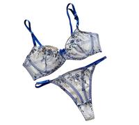 Générique Ensemble Lingerie Haut De Gamme pour Femme Dentelle Et Broderies Florales Maille Transparente Design Élégant Et Confortable pour Un Charme Discret Et Sophistiqué sous Vetement Femme