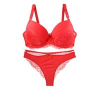 Générique Ensemble Lingerie pour Femmes Hot Push Up Nuisettes Col V Nuisette sous-vêtements en Dentelle Nuisette Femme Nuit sous-vêtements Soutien-Gorge Armatures (Red, 90C)