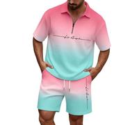 Générique Ensemble Masculine léger et décontracté composé d'une Chemise à Manches Courtes et d’Un Short en dégradée Parfait pour l’été et Les activités Quotidiennes (XXXXXL)