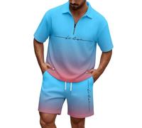 Générique Ensemble Masculine léger et décontracté composé d'une Chemise à Manches Courtes et d’Un Short en dégradée Parfait pour l’été et Les activités Quotidiennes (Sky Blue, XXXXXXL)