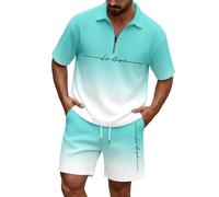 Générique Ensemble Masculine léger et décontracté composé d'une Chemise à Manches Courtes et d’Un Short en dégradée Parfait pour l’été et Les activités Quotidiennes (Light Green, XL)
