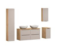 Générique Ensemble Meuble de Salle de Bain 120 cm avec Plan de Travail, 2 lavabos Cloud et Armoire Haute - Design Moderne et Fonctionnel