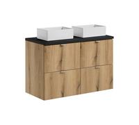 Générique Ensemble Meuble Salle de Bain 100 cm B Black avec Plan de Travail et 2 vasques Gaja Coast Evoke Oak et Noir Mat