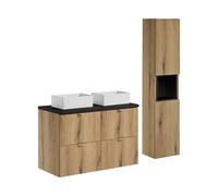 Générique Ensemble Meuble Salle de Bain 100 cm B Black avec Plan de Travail, Vasque Gaja et Colonne Haute Coast Evoke Oak et Noir Mat