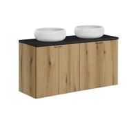 Générique Ensemble Meuble Salle de Bain 120 cm B Black avec Plan de Travail et 2 vasques Wiki Coast Evoke Oak et Noir Mat