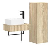 Générique Ensemble Meuble Salle De Bain 2 Pc Chêne Sonoma | Unité sous lavabo 53x35x39 cm, armoire murale 33x34,5x100 cm, bois d'ingénierie, portes réversibles, 2 forets inclus
