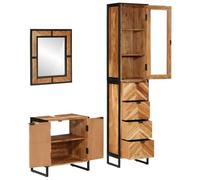 Générique Ensemble Meuble Salle De Bain 3 Pcs Fer Et Bois D'acacia | Miroir Clair, Poignee Metallique, Grand Rangement, Fixation Murale Requise
