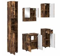 Générique Ensemble Meuble Salle De Bain 5 Pieces Chene Fume | Meuble lavabo,meuble miroir,armoire haute,bois d'ingénierie,design mural,portes à charnières,poignées en barre