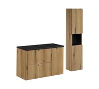 Générique Ensemble Meuble Salle de Bain 90 cm B Black avec Plan, Colonne Haute et Panier à Linge