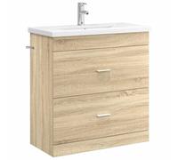 Générique Ensemble Meuble Salle De Bain Chêne Sonoma avec Lavabo | Bois d'ingénierie durable, poignées argentées, tiroirs spacieux, design moderne, entretien facile
