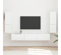 Générique Ensemble Meuble TV 4 Pcs Blanc Brillant Bois Ingenierie | Design Mural Gain Espace, Rangement Spacieux, Lignes Epurees, Ideal Petit Salon