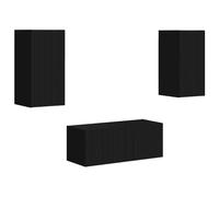 Générique Ensemble Meuble TV Mural 6 Pc Noir Bois d'Ingénierie | 5 unités murales, design suspendu, rangement multimédia, style minimaliste, salon moderne, montage 2 personnes