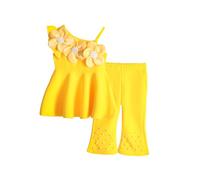 Générique Ensemble Naissance Fille Ensemble pour Filles Débardeur Imprimé Fleuri sans Manches avec T-Shirt et Pantalon Large pour Enfant (Yellow, 12-18 Months)
