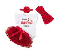 Générique Ensemble Naissance Fille Tenue de Saint-Valentin pour Bébé Fille Ensemble Festif avec Barboteuse Jupe et Accessoires Capillaire (White, 9-12 Months)