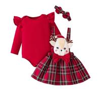 Générique Ensemble Noel Bebe Combinaison Enfant Bébé Body Costume Barboteuse Chapeau Rayé Pantalon Carnaval Garçon 3Pcs Vêtements Chaud D'Noël 6 Mois À 3 Ans (Rouge #1,3-6 mois)