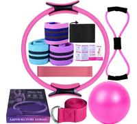 Générique Ensemble Pilates Yoga 11 Pièces - Kit Pilates Maison, Kits de Yoga et Pilates, Pilates Accessoires, Bande de Résistance pour Pilates, Anneaux de Pilates pour Jambes, Bras et Cuisses (Rose)