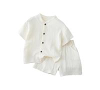 Générique Ensemble pour Bébés Garçons, Chemise à Col Rabat et Boutons associée à un short en gaze de coton, tenue estivale pour nourrissons et tout-petits(White, 3-4 Years)
