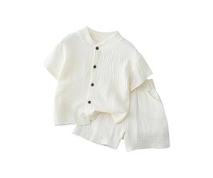 Générique Ensemble pour Bébés Garçons, Chemise à Col Rabat et Boutons associée à un short en gaze de coton, tenue estivale pour nourrissons et tout-petits