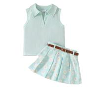 Générique Ensemble pour Filles Chemisier de tempérament sans Manches pour bébé,Jupe plissée et Ceinture Filles,Pull bébé,Trois Ensembles