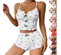 Générique Ensemble Pyjama 2 Pieces, Débardeur à Col U + Pantalon Taille Haute Original Saint Valentin Pyjama Femme Sexy Chic, Orné d'un Nœud Papillon et d'un Cœur Mignon