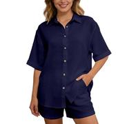 Générique Ensemble Pyjama 2 pièces décontracté pour Femmes, Chemise Ample boutonnée et Short uni été, Idéal comme Tenue de Nuit légère et vêtement de Maison pour Les Nuits Chaudes