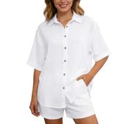Générique Ensemble Pyjama 2 pièces décontracté pour Femmes, Chemise Ample boutonnée et Short uni été, Idéal comme Tenue de Nuit légère et vêtement de Maison pour Les Nuits Chaudes
