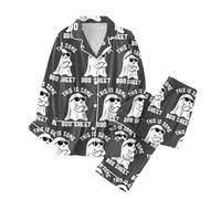 Générique Ensemble Pyjama en Coton pour Femme - Long - Deux pièces - Impressions d'halloween - Vêtement de Nuit et Pantalon de Pyjama Long - Automne - Hiver - Combinaison de Loisirs