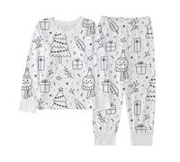 Générique Ensemble Pyjama Ensemble Deux Pièces Pyjama Colorier, Pyjama Fille Manches Longues Motif gribouillis Tenue détente Deux pièces Polaire Douce Parfait pour Jeunes Enfants et Petites Filles