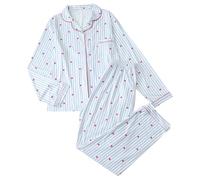 Générique Ensemble Pyjama Femme avec Motif Coeur-Pyjama à Manches Longues avec Chemise et Pantalon Vêtement de Nuit élégant Jour de la Saint-Valentin Satin Ensemble de Pyjama à imprimé cœur