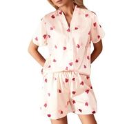 Générique Ensemble Pyjama Femme Cardigan Soie Glacée Léger, Tenue de Nuit 2 Pièces Confortable pour Été, Vêtement d'Intérieur Élégant et Doux Maison(S)