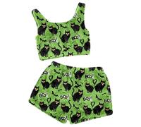 Générique Ensemble Pyjama Femme Confortable à Bretelles avec Short Flanelle Motif Halloween pour Nuits Douces et détente Parfaite (Green, XL)