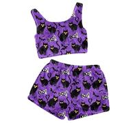 Générique Ensemble Pyjama Femme Confortable à Bretelles avec Short Flanelle Motif Halloween pour Nuits Douces et détente Parfaite (Purple, XL)