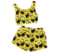 Générique Ensemble Pyjama Femme Confortable à Bretelles avec Short Flanelle Motif Halloween pour Nuits Douces et détente Parfaite (Yellow, M)
