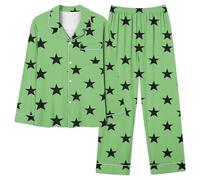 Générique Ensemble Pyjama Femme Confortable à Col V Poches Boutonnées et Imprimé Étoilé pour Nuits Douces (Green, S)
