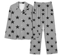 Générique Ensemble Pyjama Femme Confortable à Col V Poches Boutonnées et Imprimé Étoilé pour Nuits Douces (Grey, S)