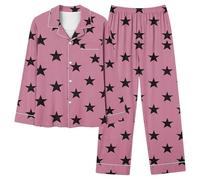 Générique Ensemble Pyjama Femme Confortable à Col V Poches Boutonnées et Imprimé Étoilé pour Nuits Douces (XL)