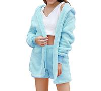 Générique Ensemble Pyjama Femme Confortable Trois Pièces en Peluche Douce avec Gilet et Short pour Nuits Paisibles (Sky Blue, M)