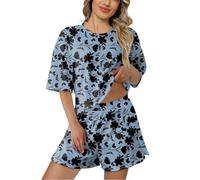 Générique Ensemble Pyjama Femme Élégant et Fiable en Coton, Tenue de Nuit 2 Pièces Confortable, Vêtement d'Intérieur Doux pour Un Repos Garanti(Blue, XL)