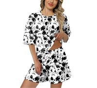Générique Ensemble Pyjama Femme Élégant et Fiable en Coton, Tenue de Nuit 2 Pièces Confortable, Vêtement d'Intérieur Doux pour Un Repos Garanti(White, M)