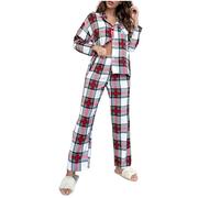 Générique Ensemble Pyjama Femme en Flanelle à Carreaux Manches Longues Confection Boutonnage Doudou Nuit Confortable (White, S)