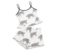 Générique Ensemble Pyjama Femme en Soie Laitière à Imprimé Papillons - Débardeur et Short, Pyjama de Nuit Sensuel, Tenue de Maison Confortable et Douce, Sous-Vêtement de Nuit Léger